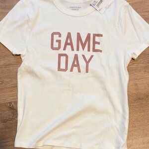 American Eagle Outfitters Cream Game Day Tee